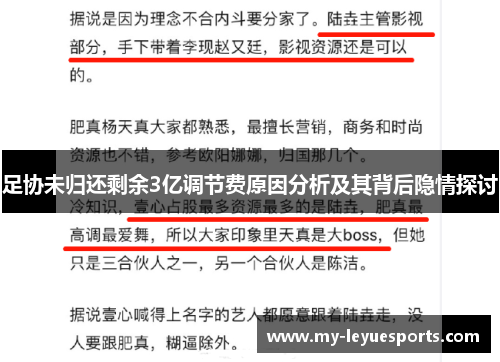 足协未归还剩余3亿调节费原因分析及其背后隐情探讨